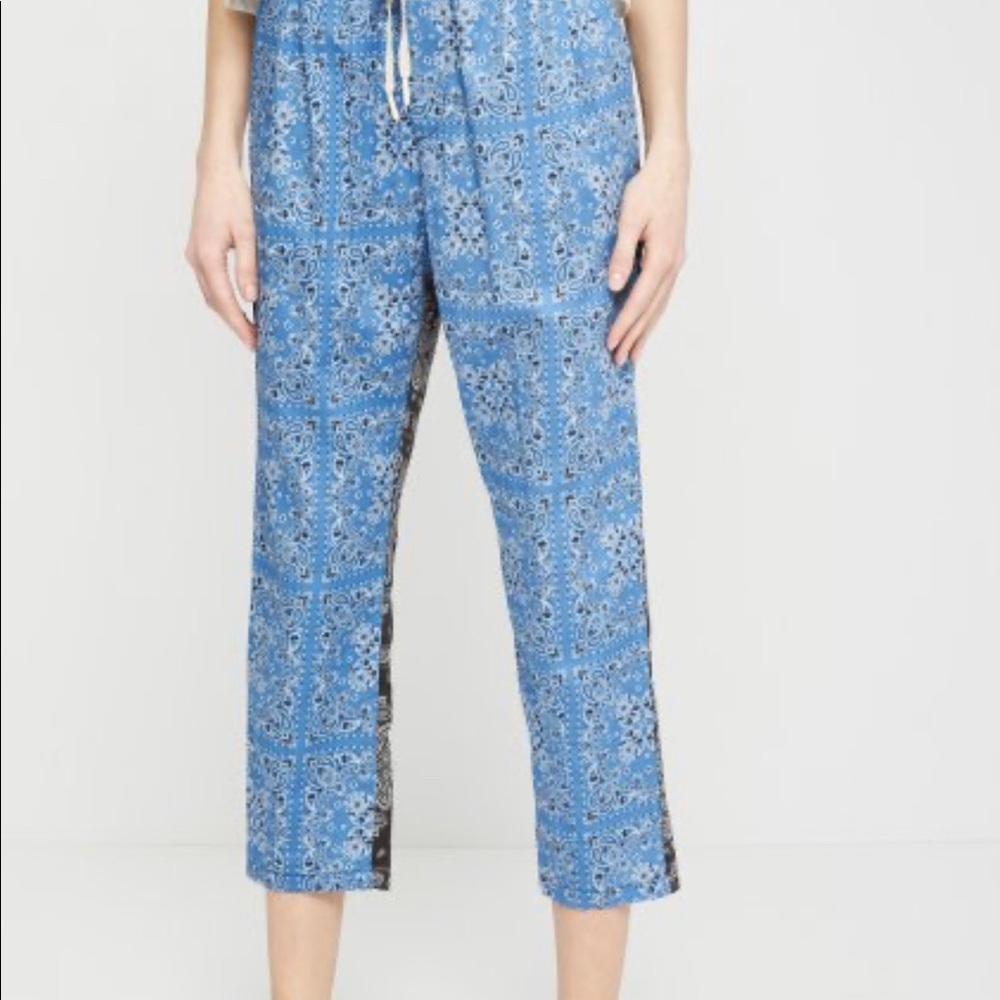 Zara paisley two tone black blue print trousers crop pants asymmetrical bandana - Picture 2 of 7